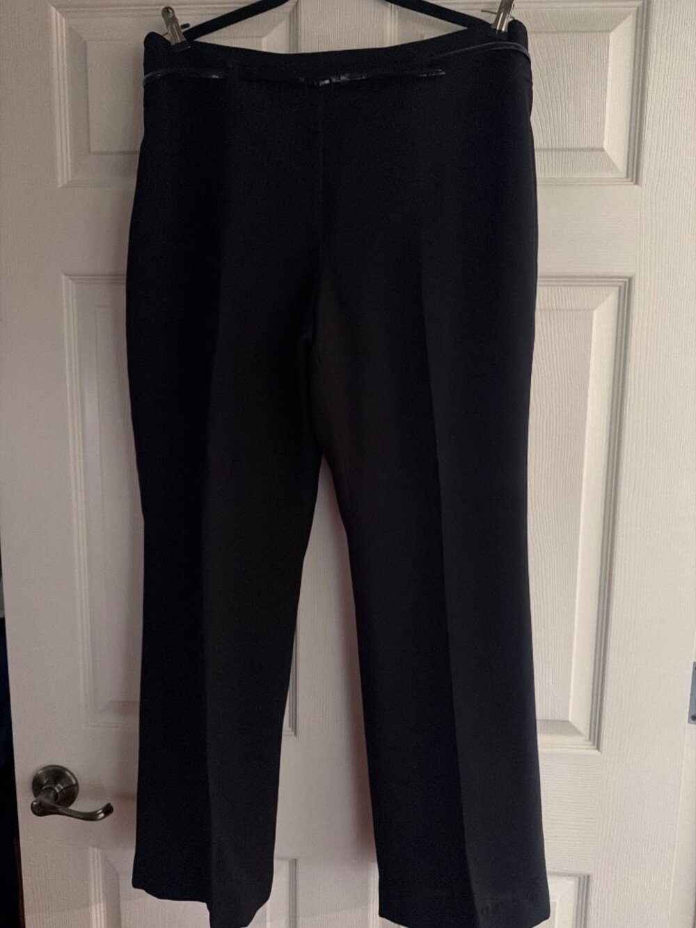 Black Womens Straight-Leg Dress Pants With Faux Leather Belt Accent Size 14